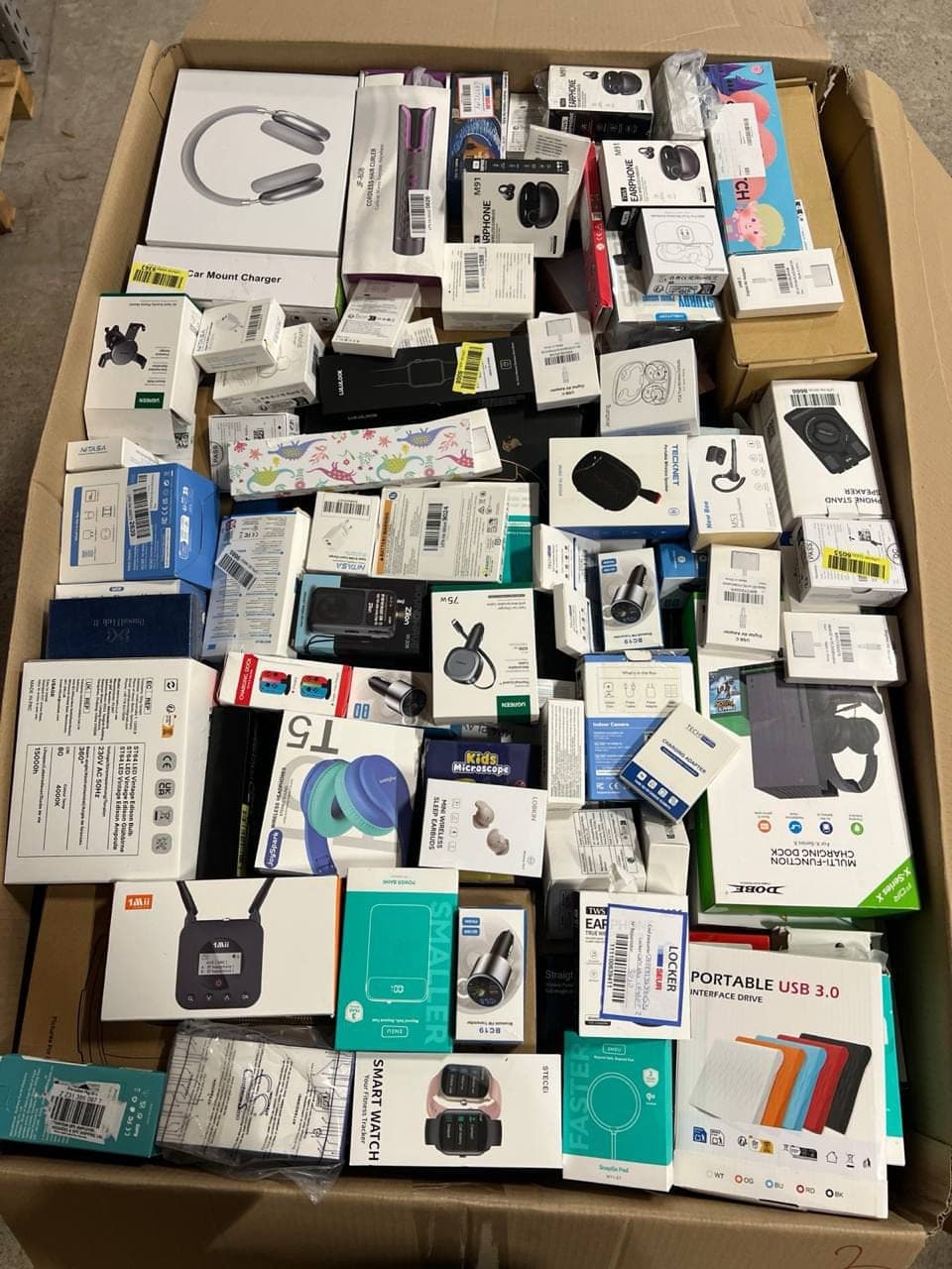 Mixed electronic accessories pallet contents